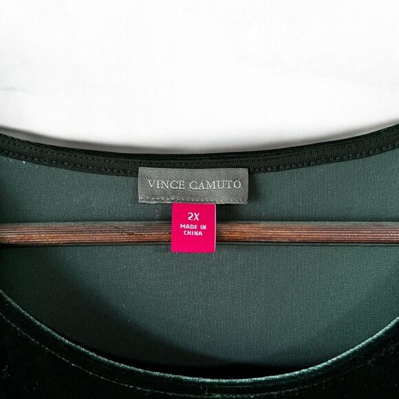 New Vince Camuto Velvet Emerald Green Sheer Balloon Long Sleeve Dress Size 2X - Picture 13 of 16